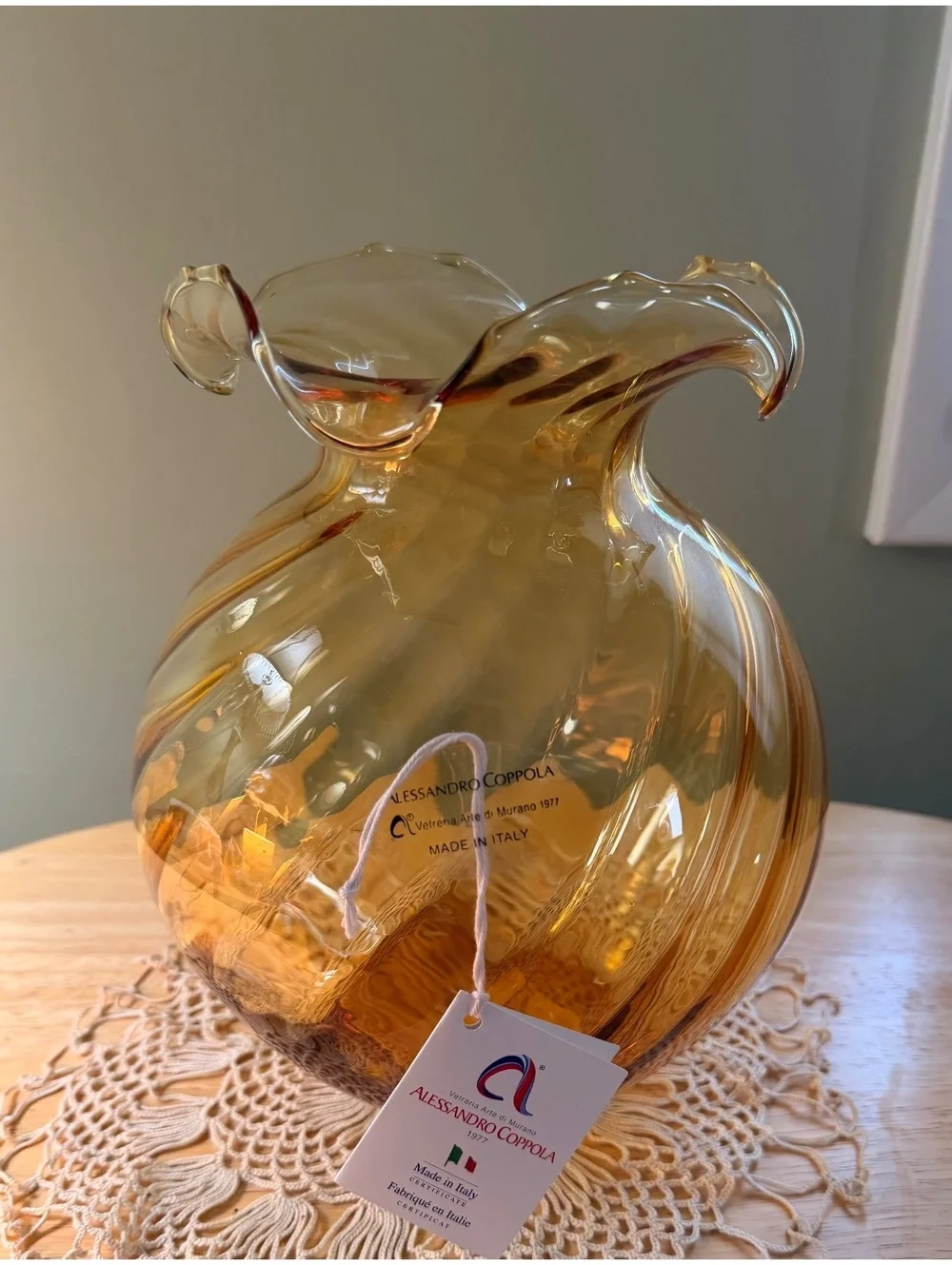 Alessandro Coppola Hand-Blown Amber Glass Vase